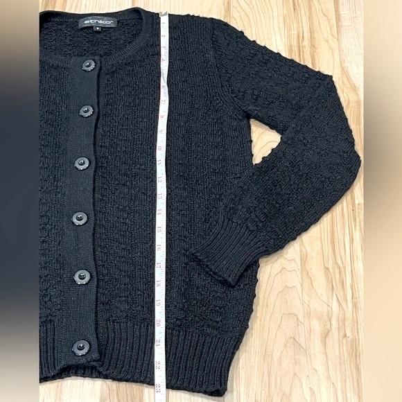ETNIKO 100% Baby Alpaca Long Sleeve Cardigan Sweater - Black, Size S - Picture 14 of 15